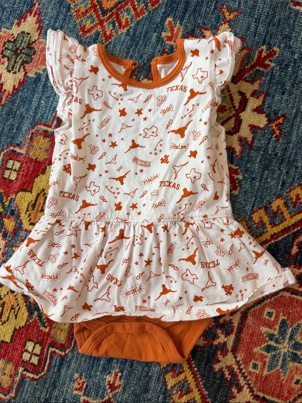Baby Girls University of Texas Burnt Orange Print Peplum Onesie